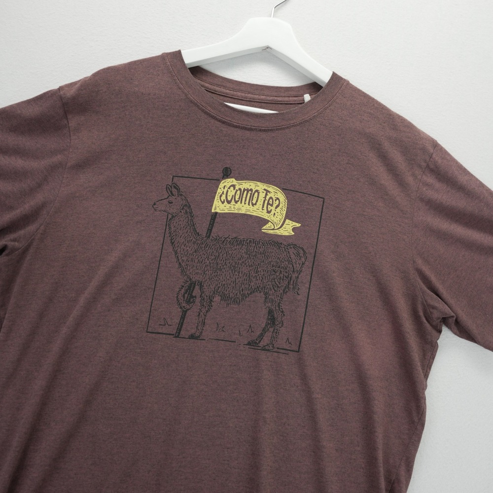 Prana Mens Llama Graphic Tee Shirt Maroon Heather Short‎ Sleeve Crew Neck Large